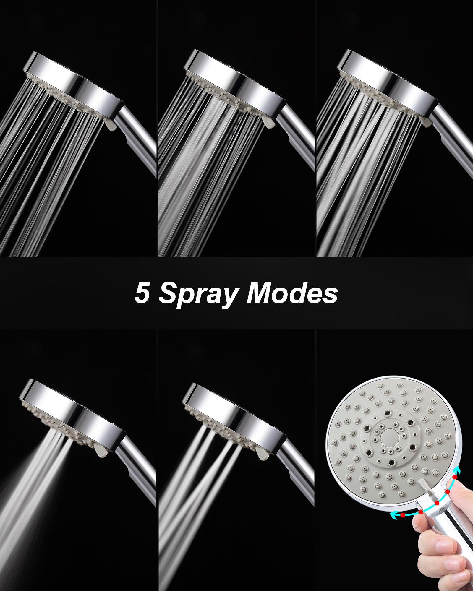 Magichome Shower Head, High Pressure Shower Head with 5 Spray Modes(Only Shower Head), Turbocharged Design Powerful Shower Head for Low Water Pressure