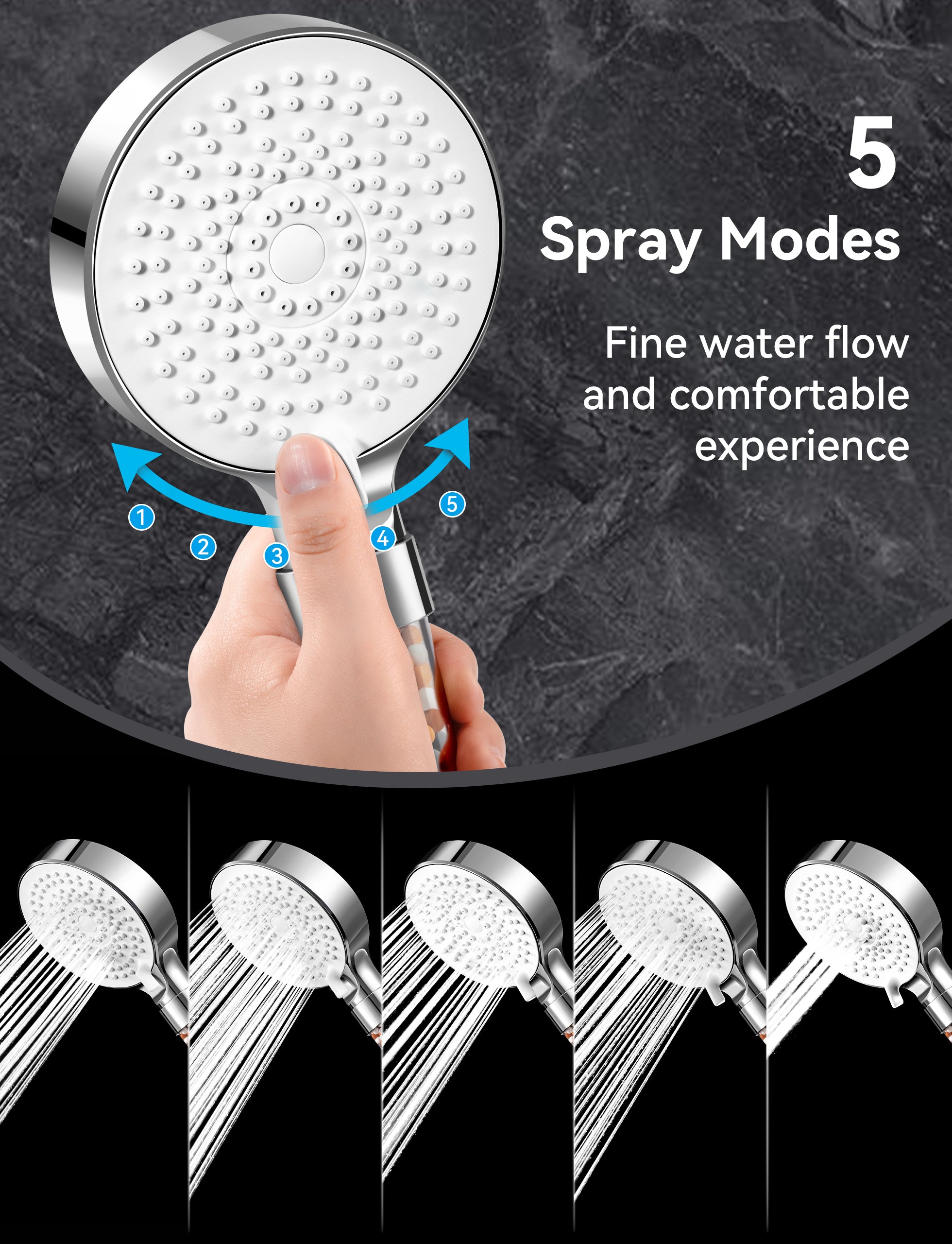 Magichome Shower Head, Upgraded Filter Shower Head High Pressure 5 Modes, Universal Hard Water Filter Shower Head with Extra Replaceable Accessories