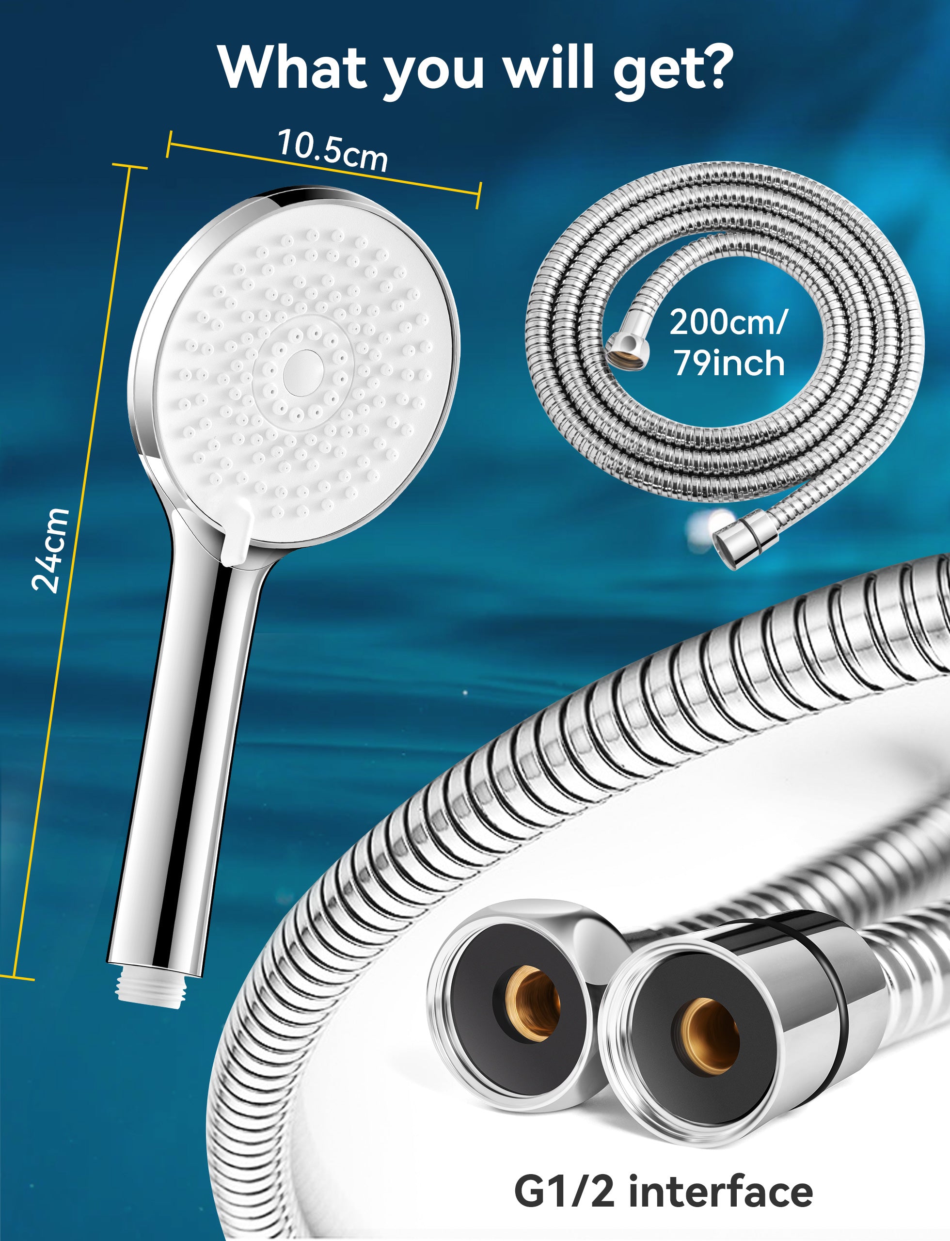 Magichome Shower Head and Hose 2M, Shower Head High Pressure with 5 Modes, Universal Handheld Shower Head to Increase Pressure