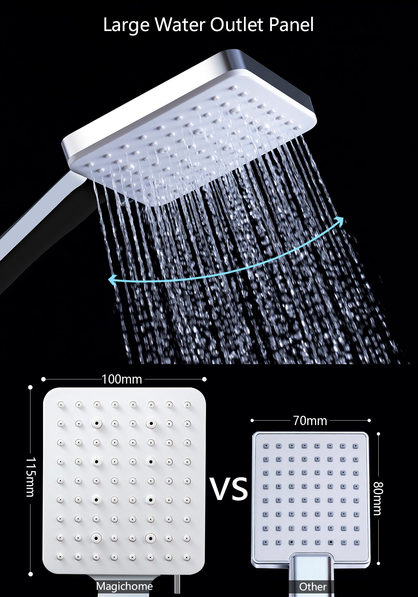 Magichome Shower Head High Pressure, Power Shower Head with 6 Modes (Without Hose), Universal Handheld Shower Head for Low Water Pressure